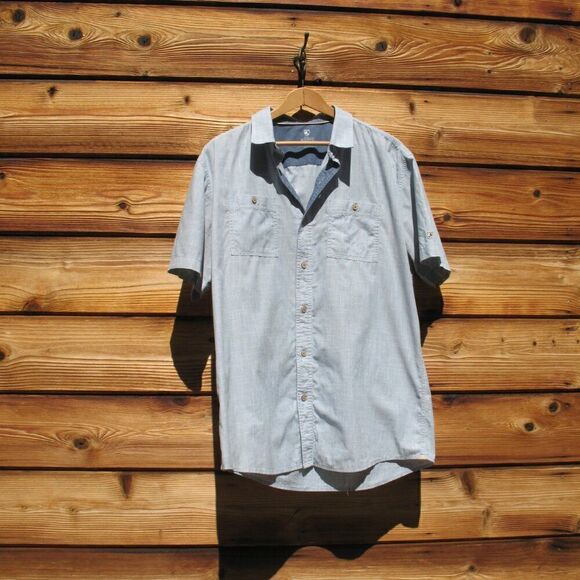 Kuhl Mens Blue Karib Striped Short Sleeve Shirt - Picture 3 of 9